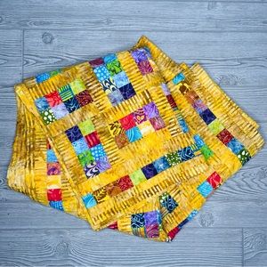 Handmade patch work quilt throw blanket square design yellow tones aprox. 54x52